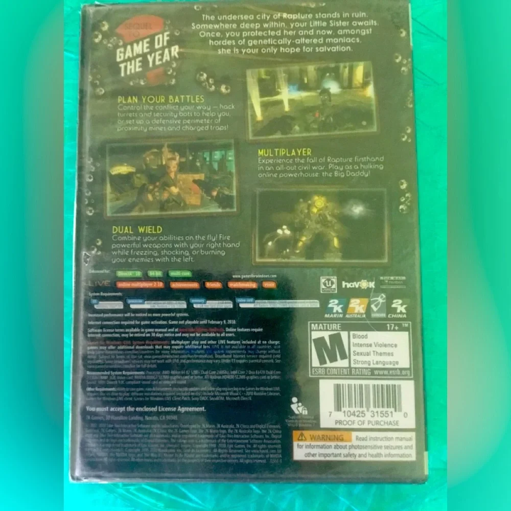 Bioshock 2 Games for Windows PC DVD Factory Sealed NEW in Shrinkwrap NI…